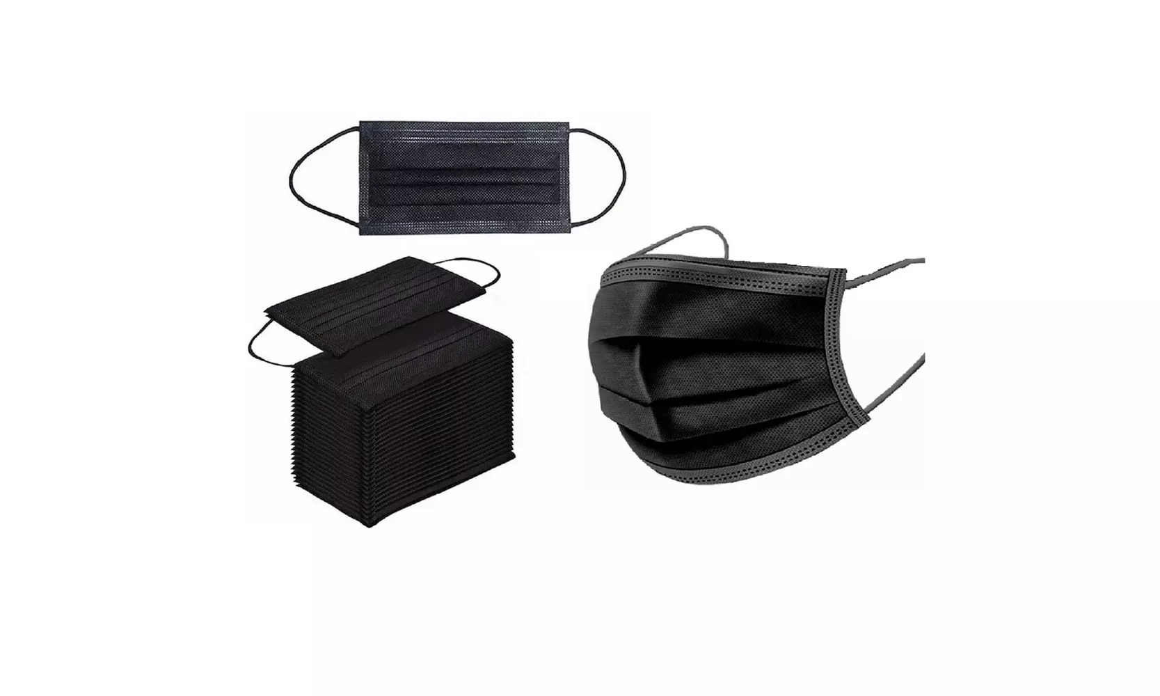 Black 3-Ply Non-Medical Face Masks - Multiple Options Available - Primary Image