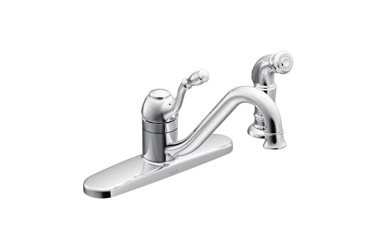 Moen CA87009 Lindley Low Arc Kitchen Faucet with Side Spray, Chrome - Primary Image