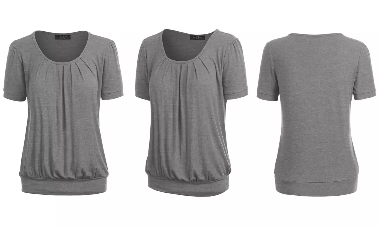Made by Johnny Women's Scoop Neck Short Sleeve Front Pleated Blouse