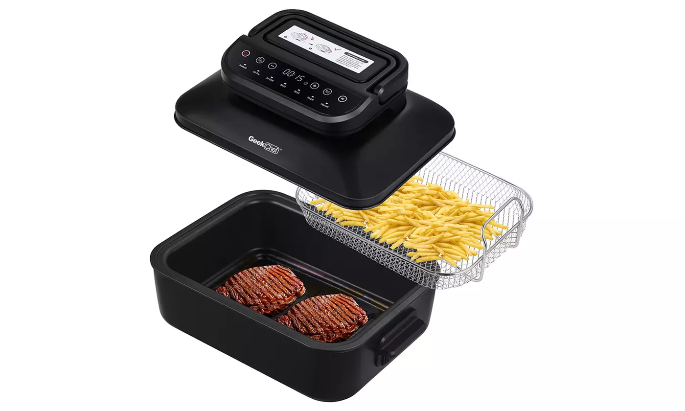 Stainless Indoor Grill With Air Fryer Oven, 1500W Multi-fonction Smart Settings - Primary Image