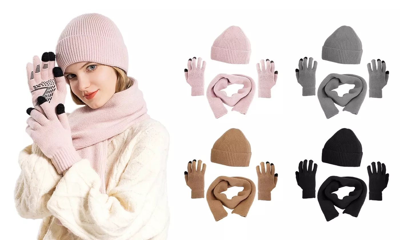 N'POLAR Winter Knitted Beanie, Warm Long Scarf, and Touchscreen Gloves Set - Primary Image