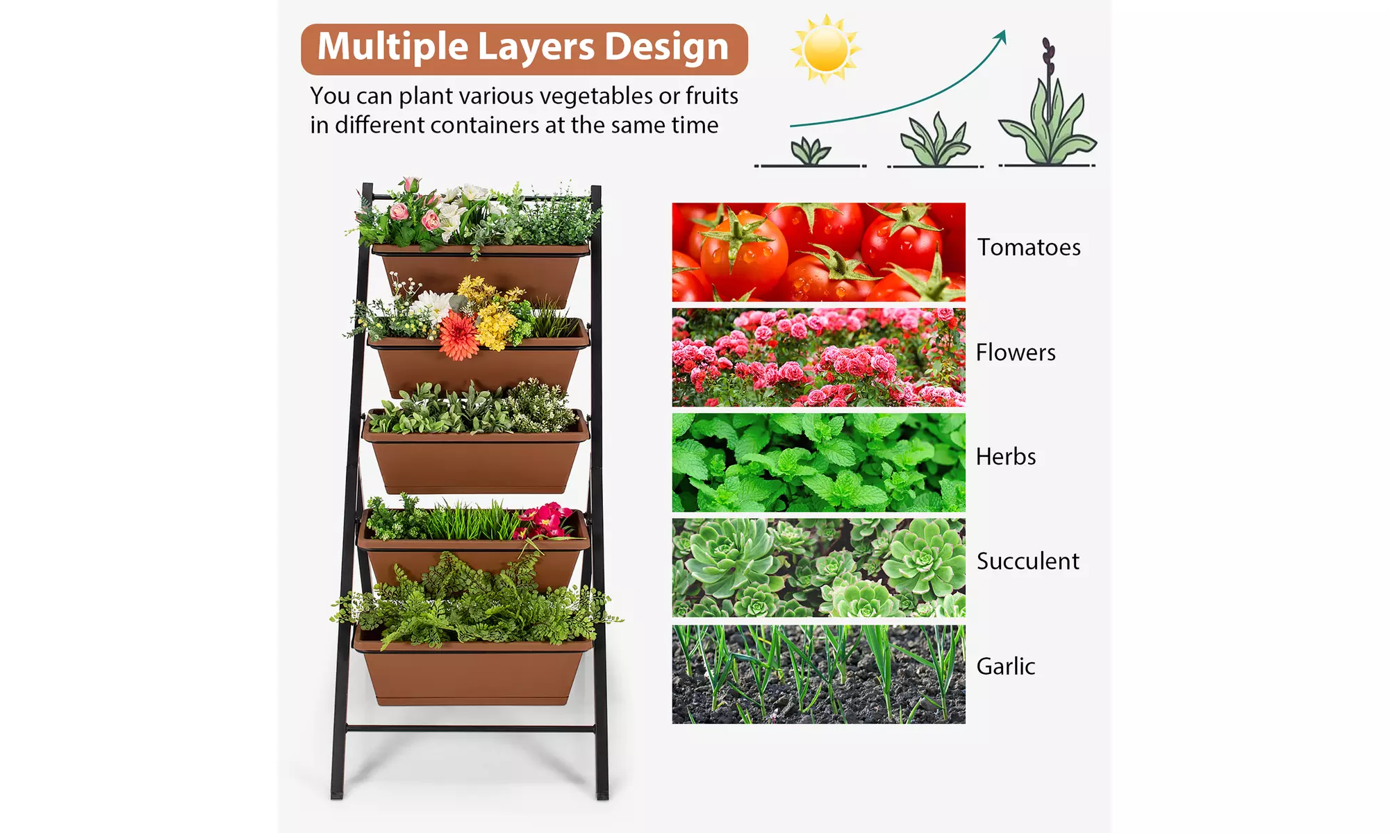 5-tier Vertical Garden Planter Box Elevated Raised Bed w/5 Container