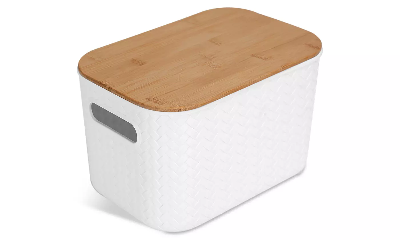NewHome Stackable Storage Bins with Bamboo Lids Plastic Containers (2-Pack)