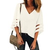Image 4: Women's Graceful V Neck Mesh Panel Blouse 3/4 Bell Sleeve Loose Tunic