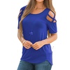 Image 18: Womens Strappy Cold Shoulder Tops Casual Tees Loose Basic T Shirts