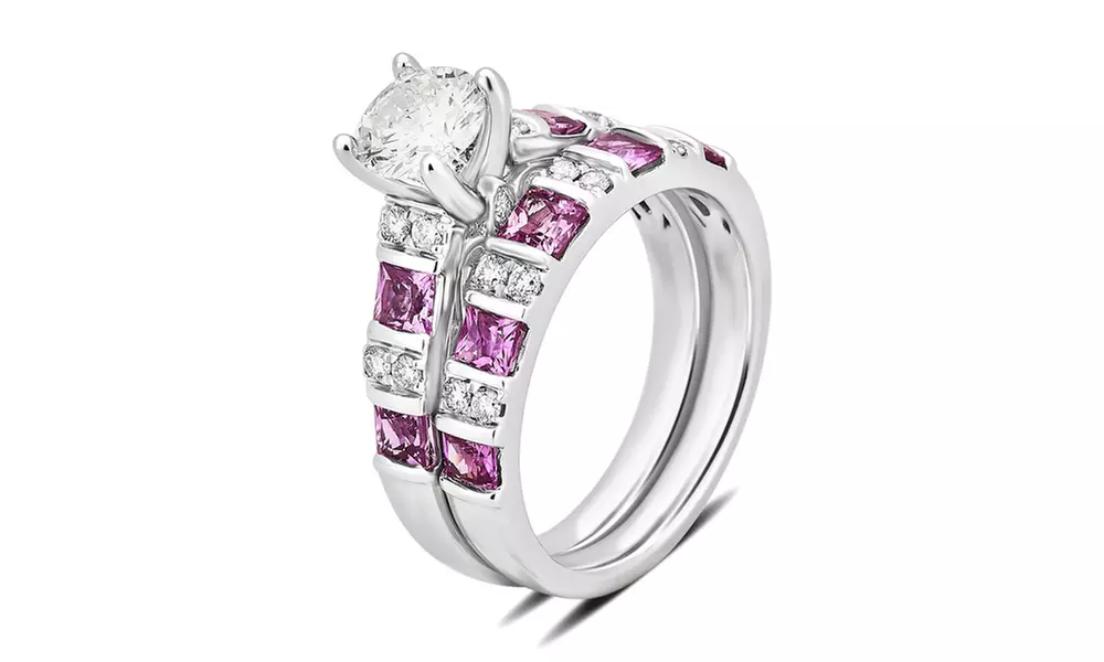 1 1/4 Cttw Diamond and Pink Sapphire Bridal Ring set in 14K  Gold by DiamondMuse