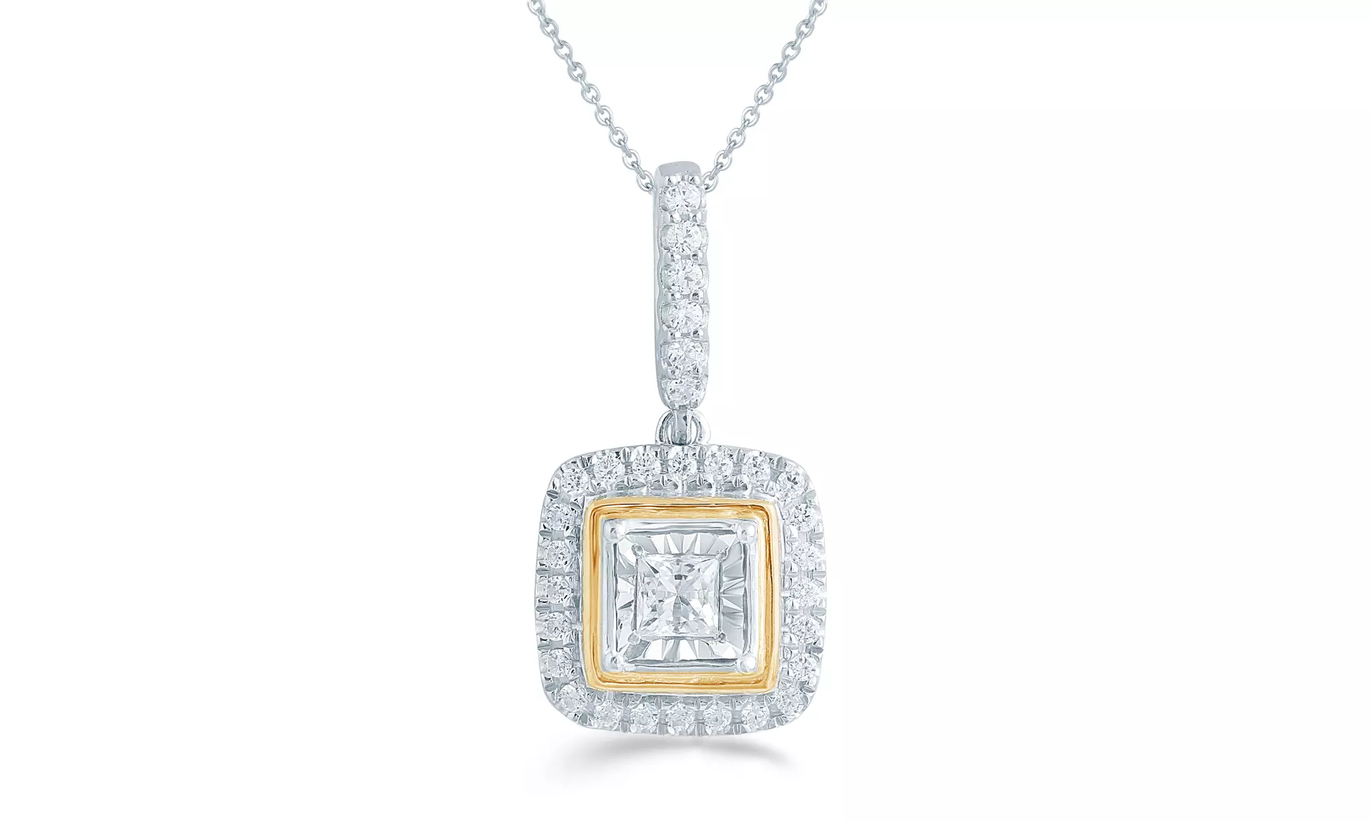 1/4Ct Diamond Halo Pendant in Sterling Silver&10Kt Yellow Gold by Fifth and Fine - Primary Image
