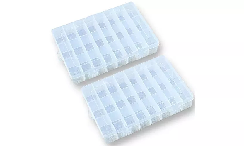 2-Pack 24 Grids Plastic Storage Box Jewelry Earring Tool Containers Organizer