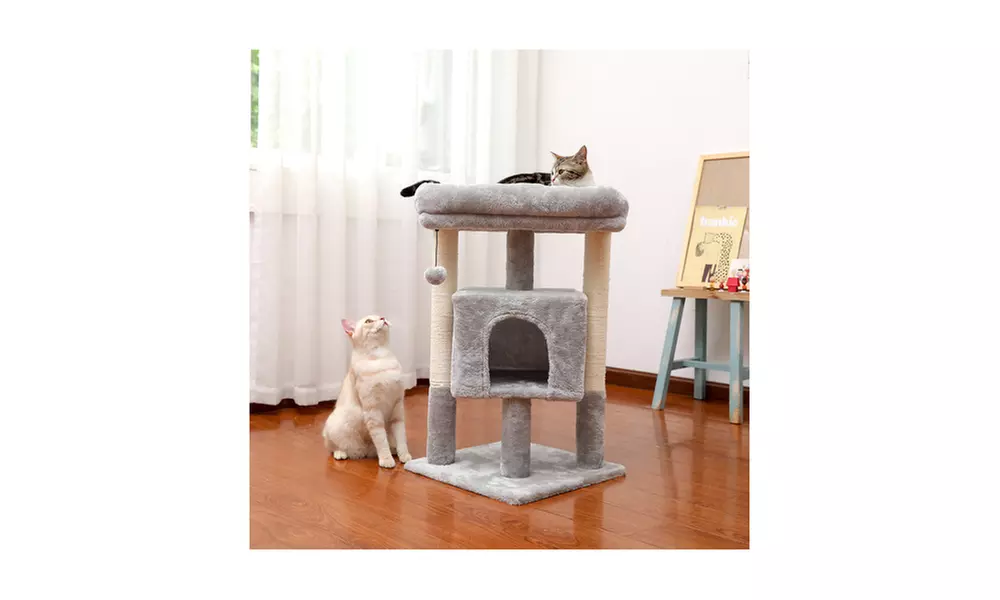Small Cat Tree for Indoor Cats Polyester Plush Cat Tower with Condos - Second Medium