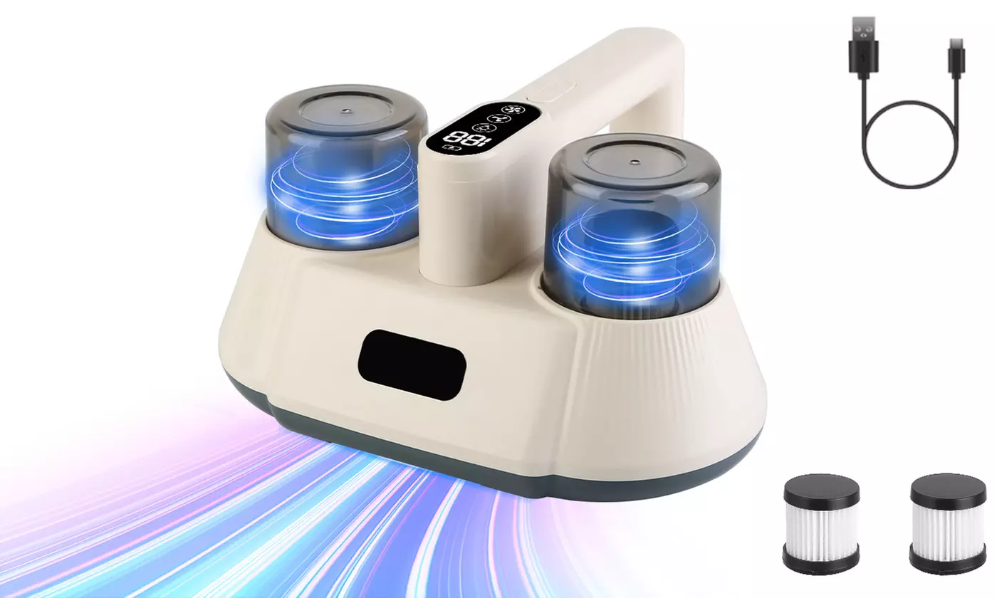 NewHome Cordless Bed Vacuum with UV-C Sanitization and Double-Cup Filtration