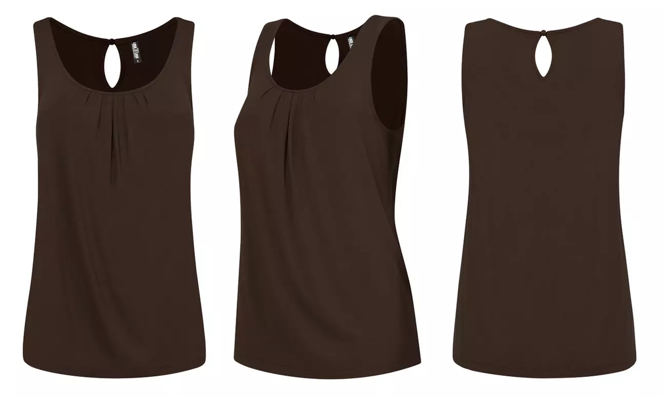 Made By Johnny Women's Pleated Front Scoop Neck Shell Tank Top