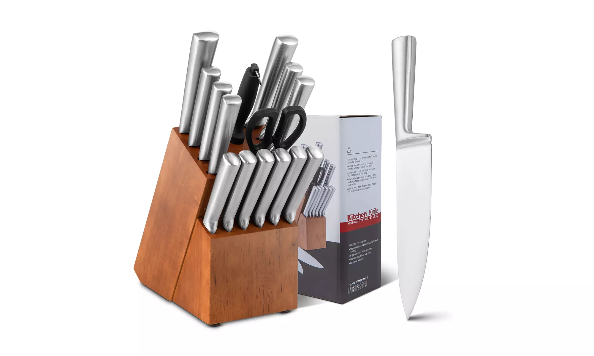 Costway 16-Piece Kitchen Knife Set Stainless Steel Knife Block Set Sharpener   - Primary Image