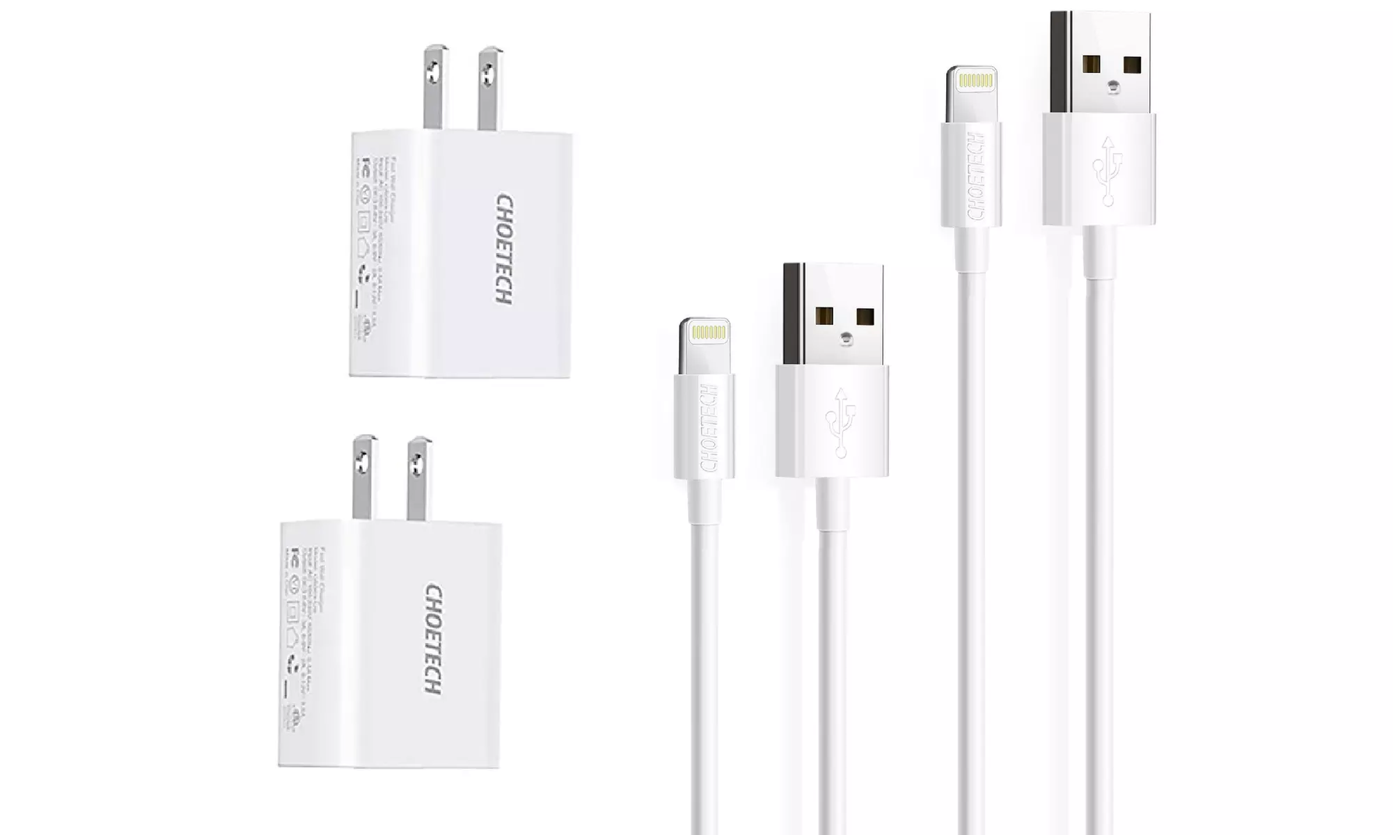 MFi iPhone Charger 2-Pack Lightning USB Cable Wall Adapter SE/Xs Max/XR/8/7/6s - Primary Image