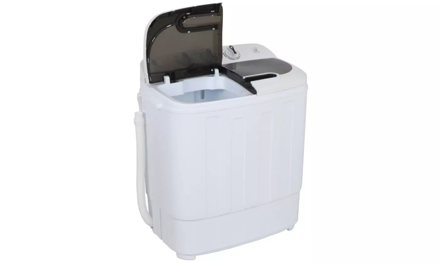 Mini Washing Machine Top Load Compact Twin Tub 13lb Washer Spin & Dryer, White - Primary Image