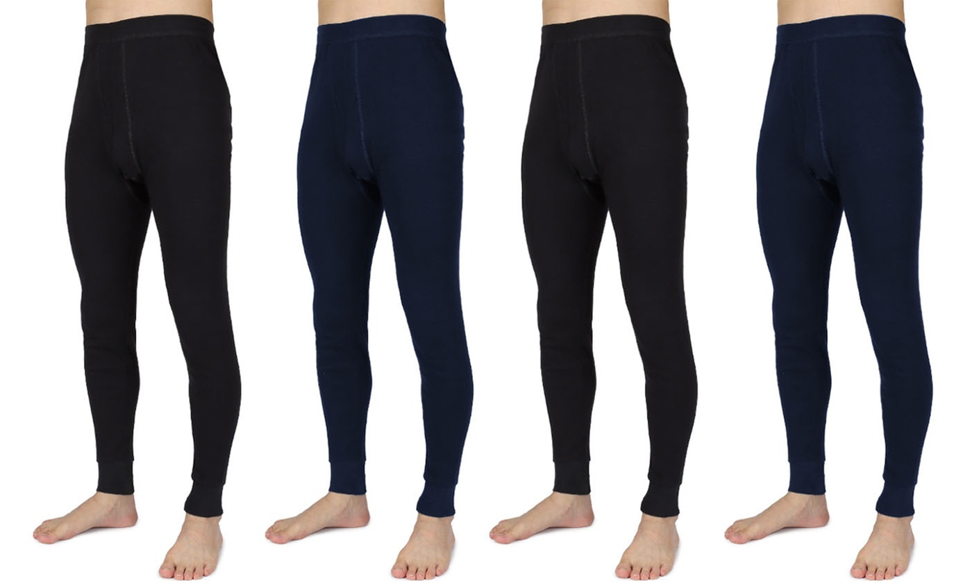 Men Winter Fleece Lined Elastic Thermal Black Long Legging Underwear Pants