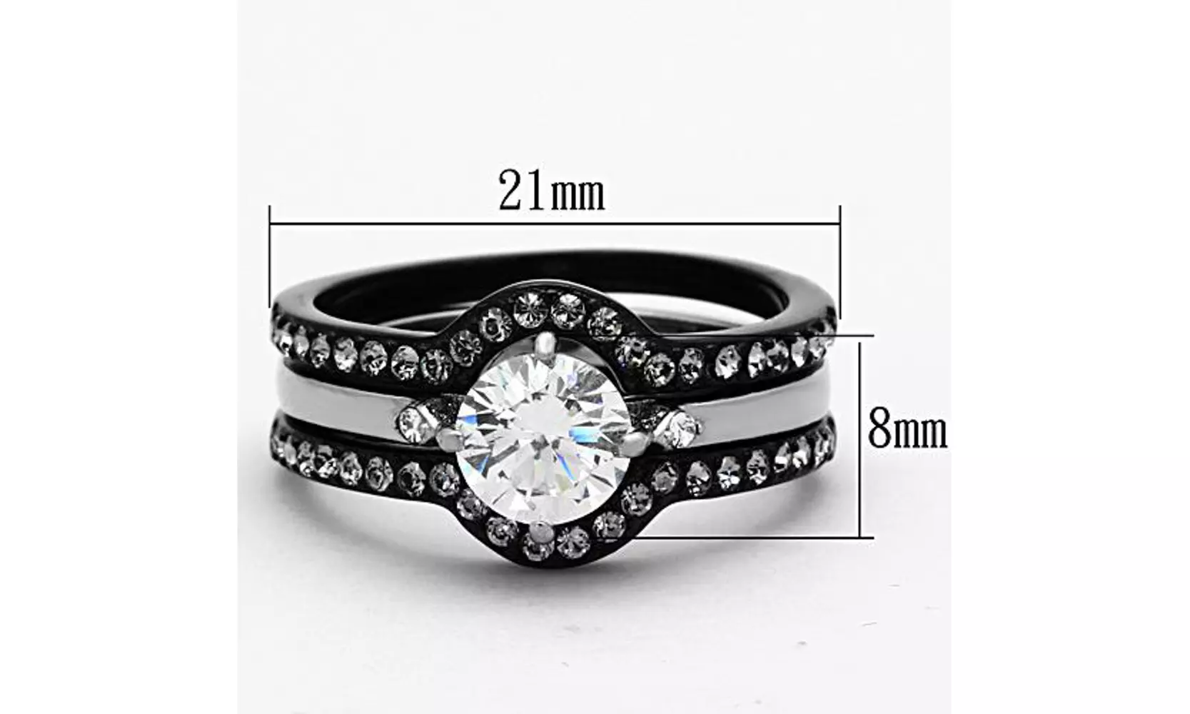 Women's 1.90 Ct Round Cut Cz Black Stainless Steel Wedding Ring Set
