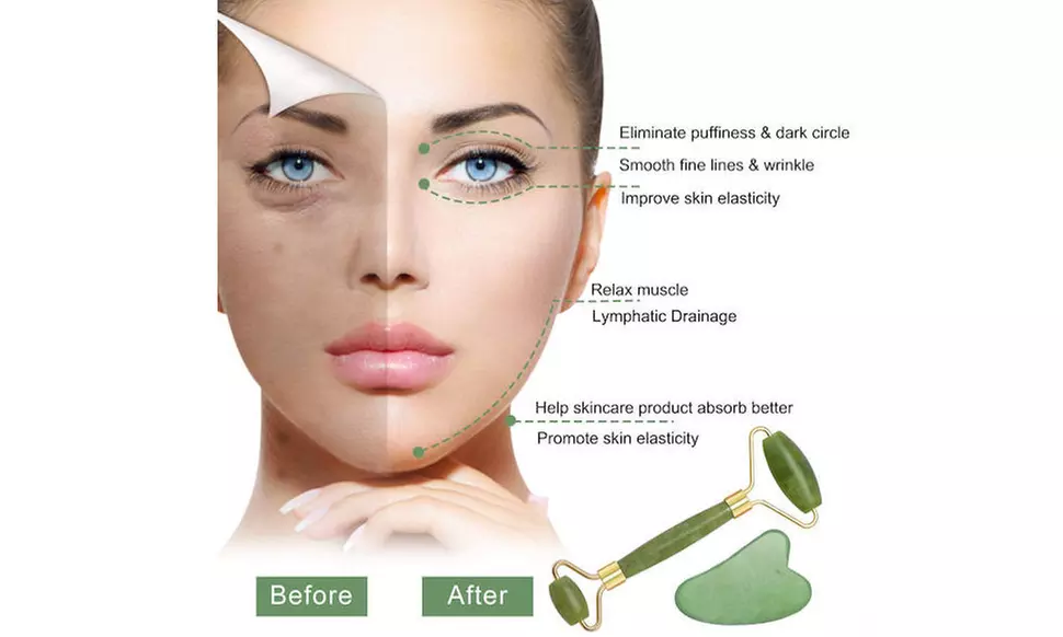 Jade Roller for Face & Gua Sha Scraping Massage Tool Anti Wrinkle Anti Aging