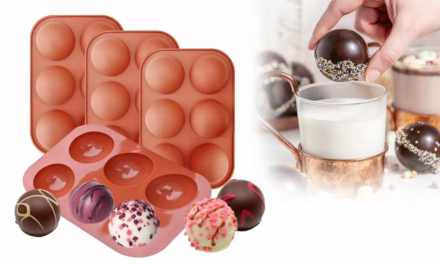 6 Holes Silicone Molds Chocolate Molds for Making Hot Chocolate Bombs Cake Jelly - Primary Image