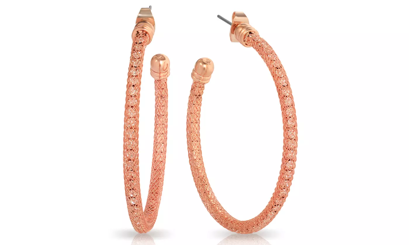 18K Gold Mesh Hoop Earrings with Swarovski Crystals By Sophia Lee - Second Medium