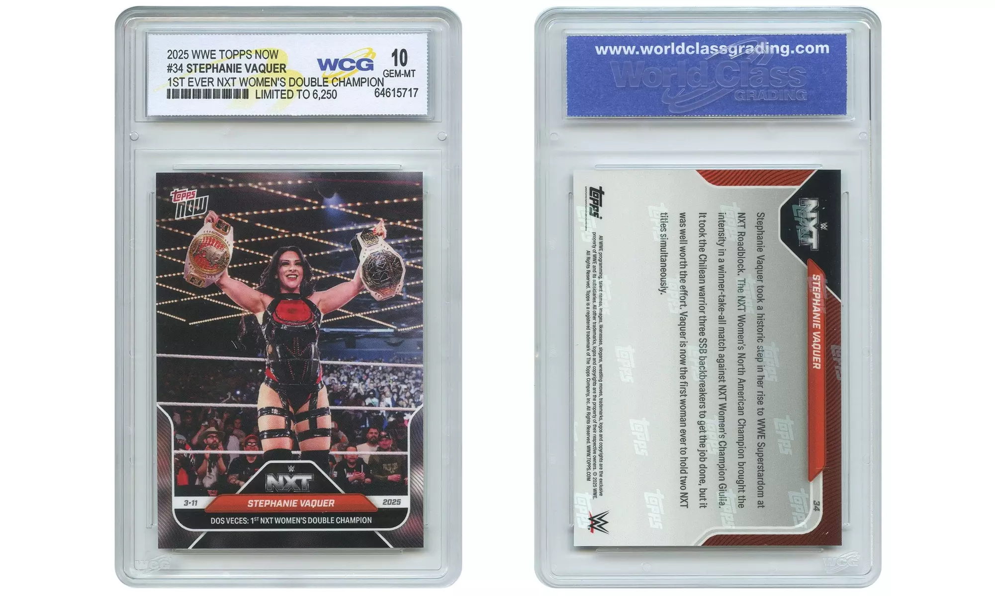 2025 WWE Topps STEPHANIE VAQUER 1st NXT Women Double Champ Card #34 GEM MINT 10