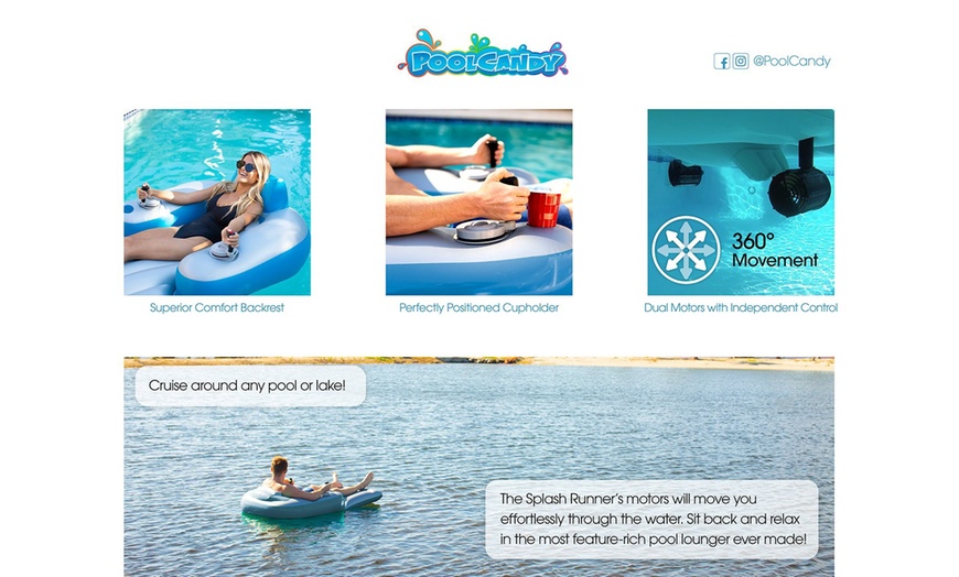 poolcandy splash runner motorized inflatable swimming pool lounger