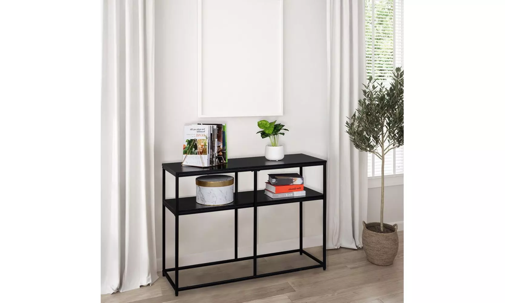 2-Tier Console Sofa Table TV Stand with Shelf Black for Entryway,Living Room - Primary Image