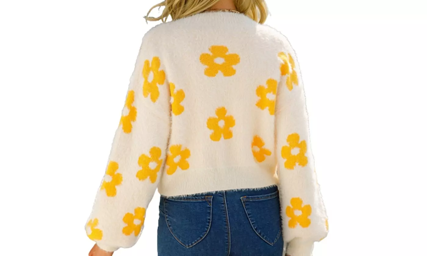Bohuma Women's Floral Sweaters Open Front Lantern Sleeve Cardigans