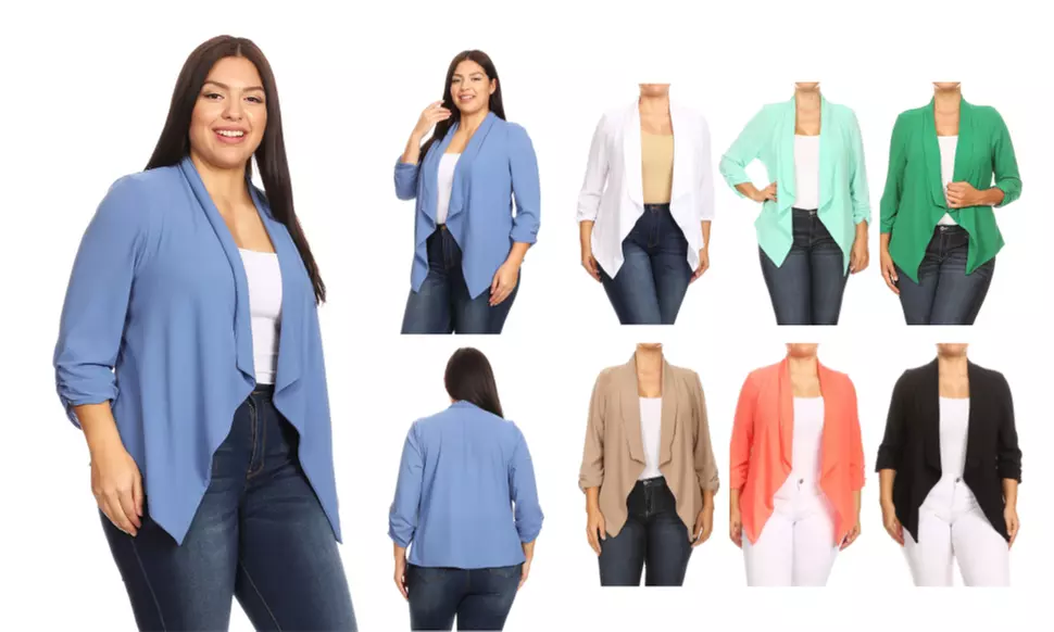 Women's Solid Plus Size Open Front Cardigan Jacket - Primary Image
