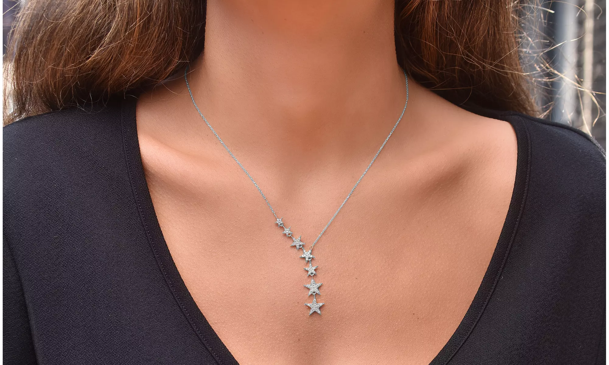 Crystal Star Lariat Necklace in Sterling Silver  - Second Medium
