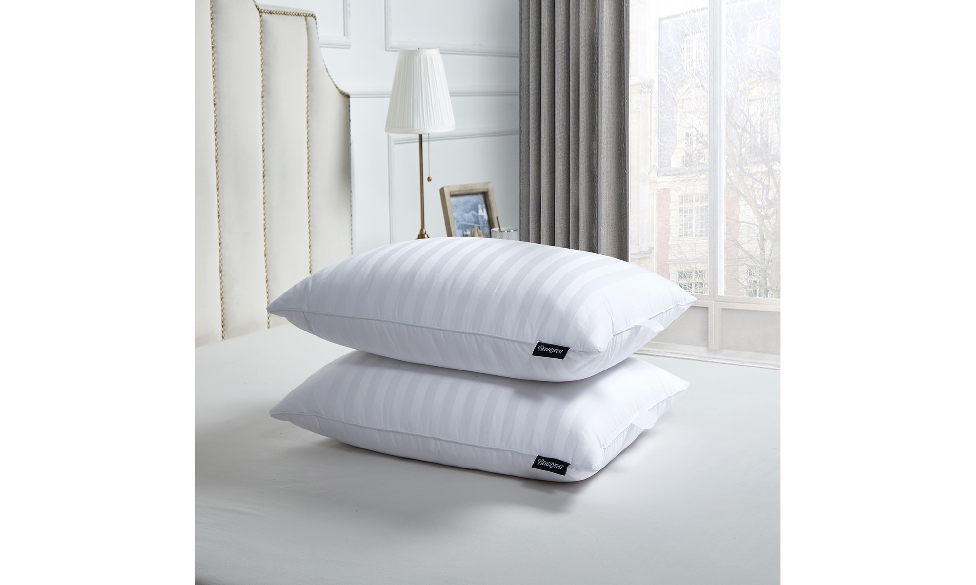 BeautyRest 500tc Damask Strip US Grown Cotton Goose Feather & Down Pillow