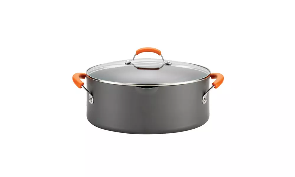 Rachael Ray Hard-Anodized  Nonstick 8qt Cov Oval Pasta Pot w Spout Gray w Orange - Primary Image