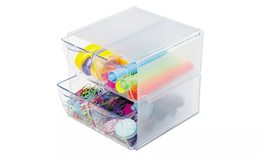 deflecto Desk Cube, with Four Drawers, Clear Plastic, 6 x 7-1/8 x 6 - Primary Image
