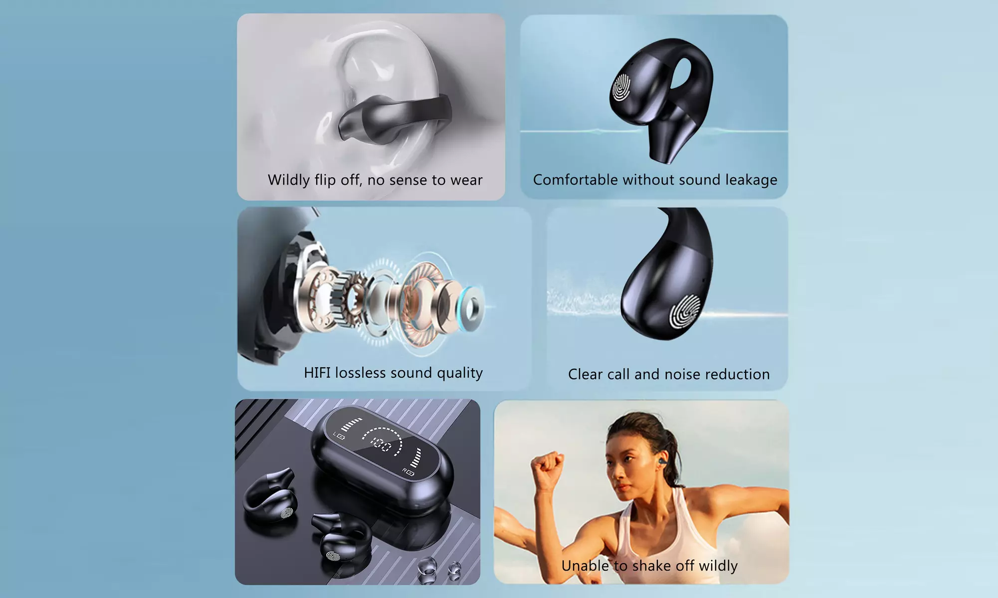 Open Ear Clip Bone Conduction Earbuds Bluetooth 5.3 Wireless Noise Reduction