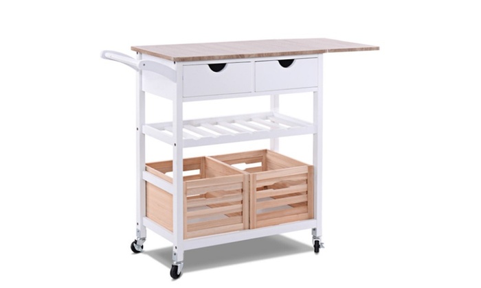 Rolling Kitchen Trolley Island Cart Drop Leaf W Storage Drawer Basket Wine Rack