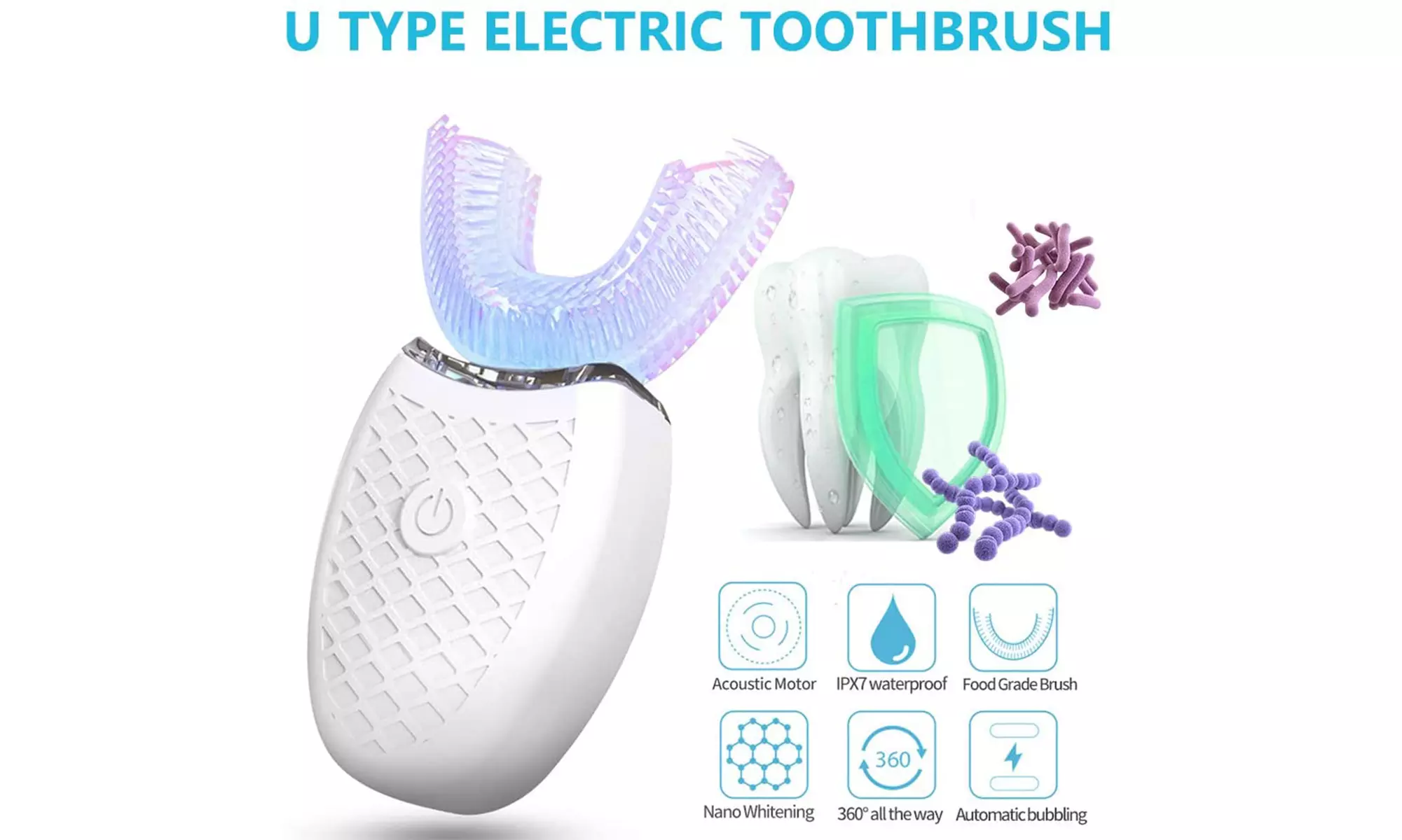 U Shaped Toothbrush Adults Portable 360 Degree Ultrasonic Electric Toothbrush