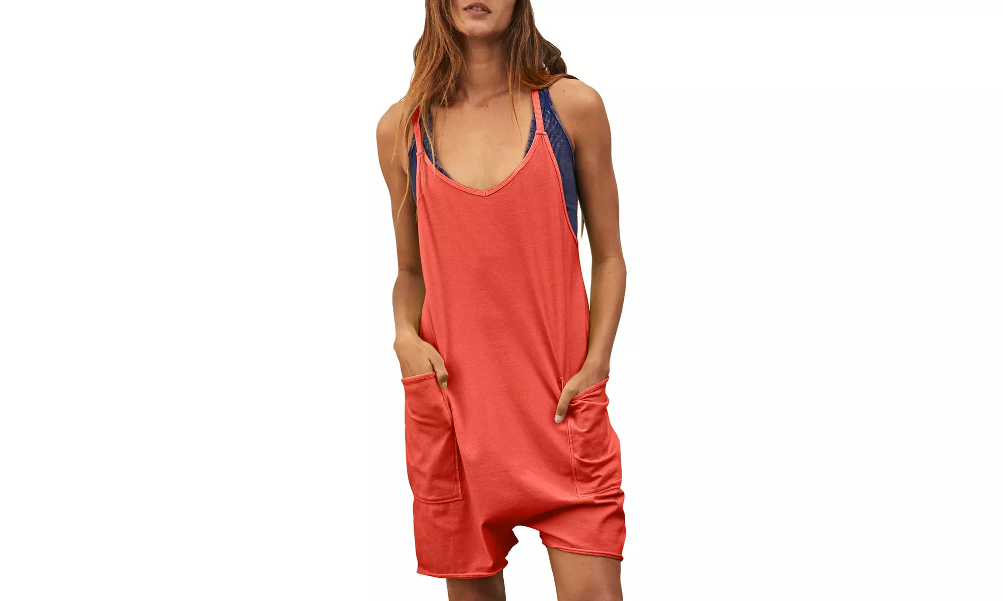 Bohuma Womens Sleeveless Pockets Rompers Loose Spaghetti Strap Shorts Jumpsuit
