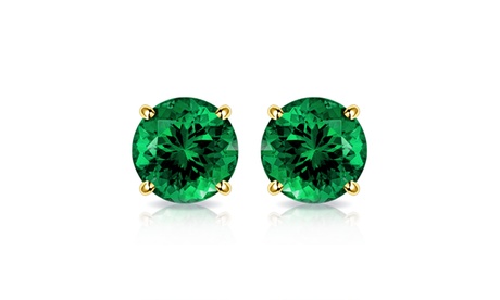 Solid 10K Yellow Gold 2CTW Created Emerald Stud Earrings By MUIBLU Gems May 2 Ct 10K Gold Created Emerald