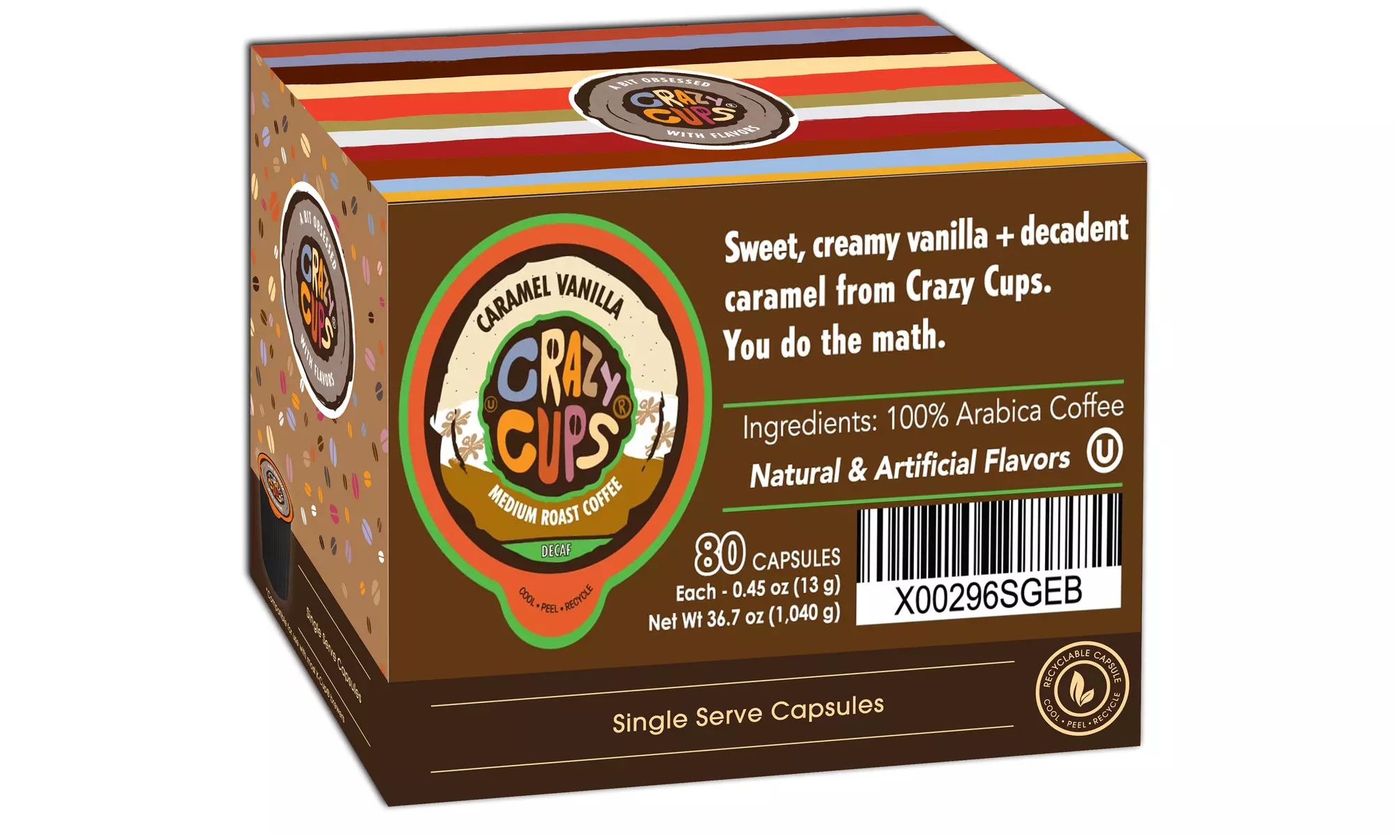 Crazy Cups Decaf Caramel Vanilla Hot or Iced Coffee K Cups 22 or 80 Count