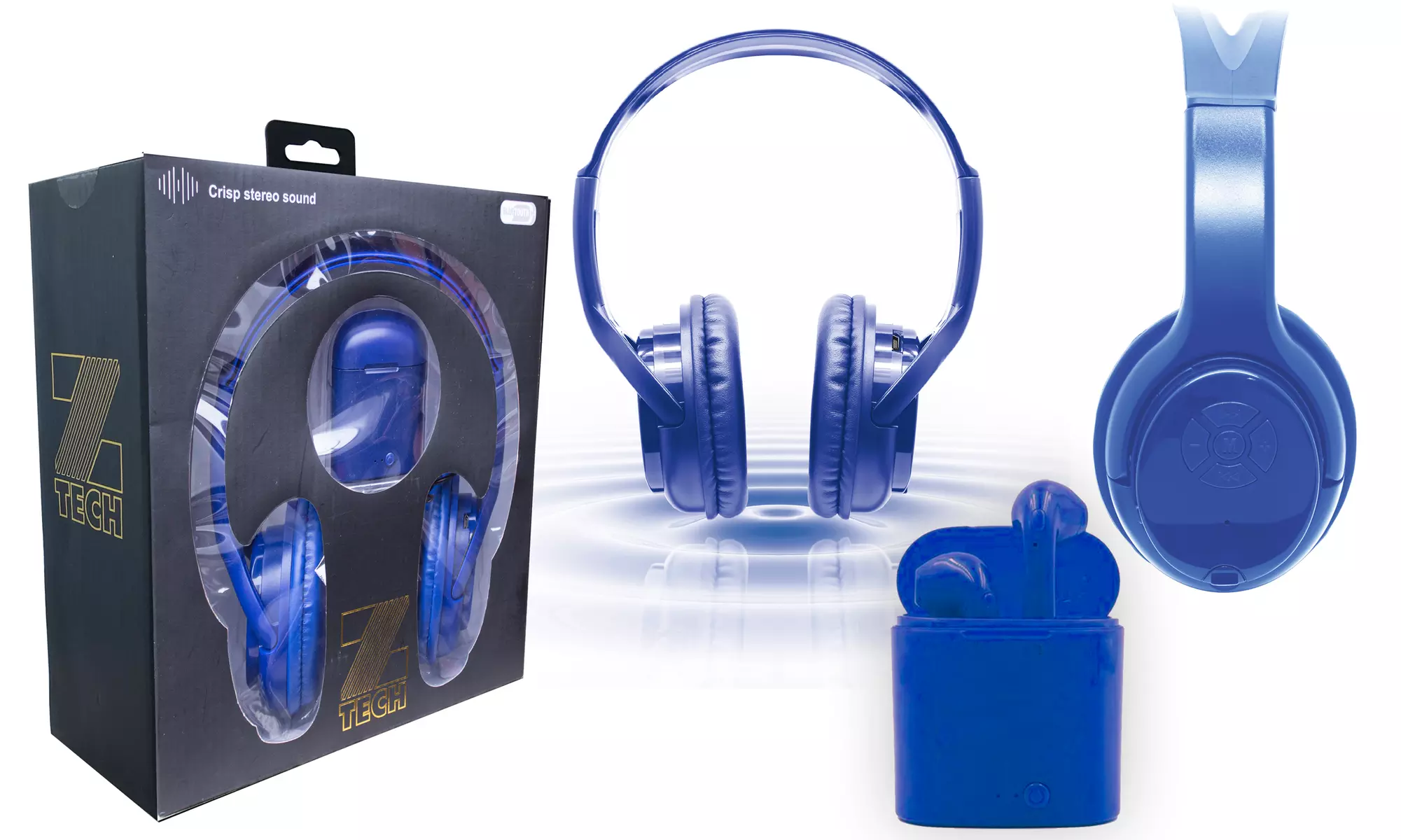 Zummy Wireless Over Ear Bluetooth Headphones and True Wireless Earbud Set