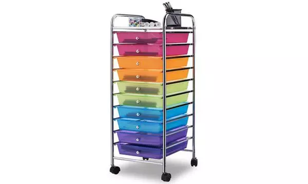 Rolling Storage Cart 10 Drawer Scrapbook Paper Office School Organizer Rainbow - Primary Image