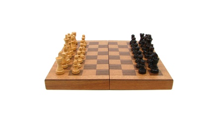 Wooden Book Style Chess Board W  Staunton Chessmen 