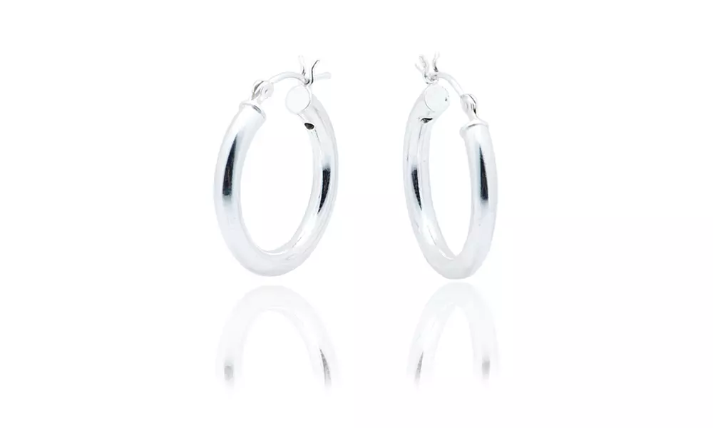 Solid Sterling Silver Polished 3MM Italian Hoop Earrings 