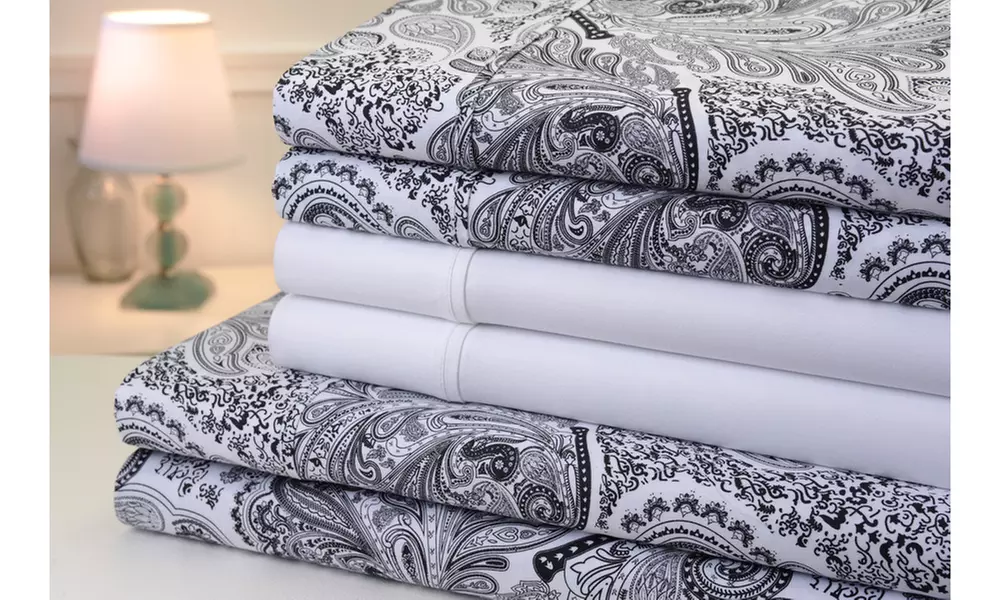 Bibb Home Paisley Print 1200 Thread Count Cotton Rich Sheets Set (6pc)