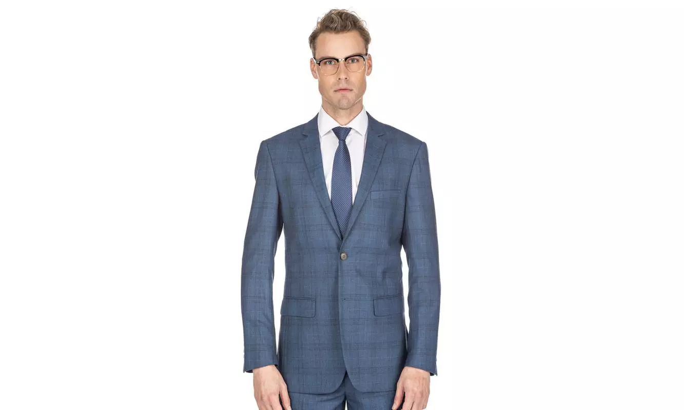 Gino Vitale Men's Harrogate Windowpane Slim Fit 2PC Suits - Second Medium