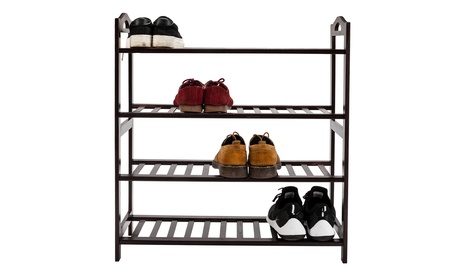 4-Tier Shoe Storage Rack Shelf Organizer Slat Bamboo Shoe Rack Coffee 4 Tiers