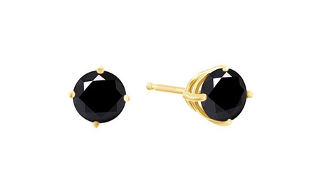 14K Yellow Gold 1/2 Cttw Round Black Diamond Stud Earrings I2-I3 Round White 1/2 Ct Yellow Gold Matte Finish