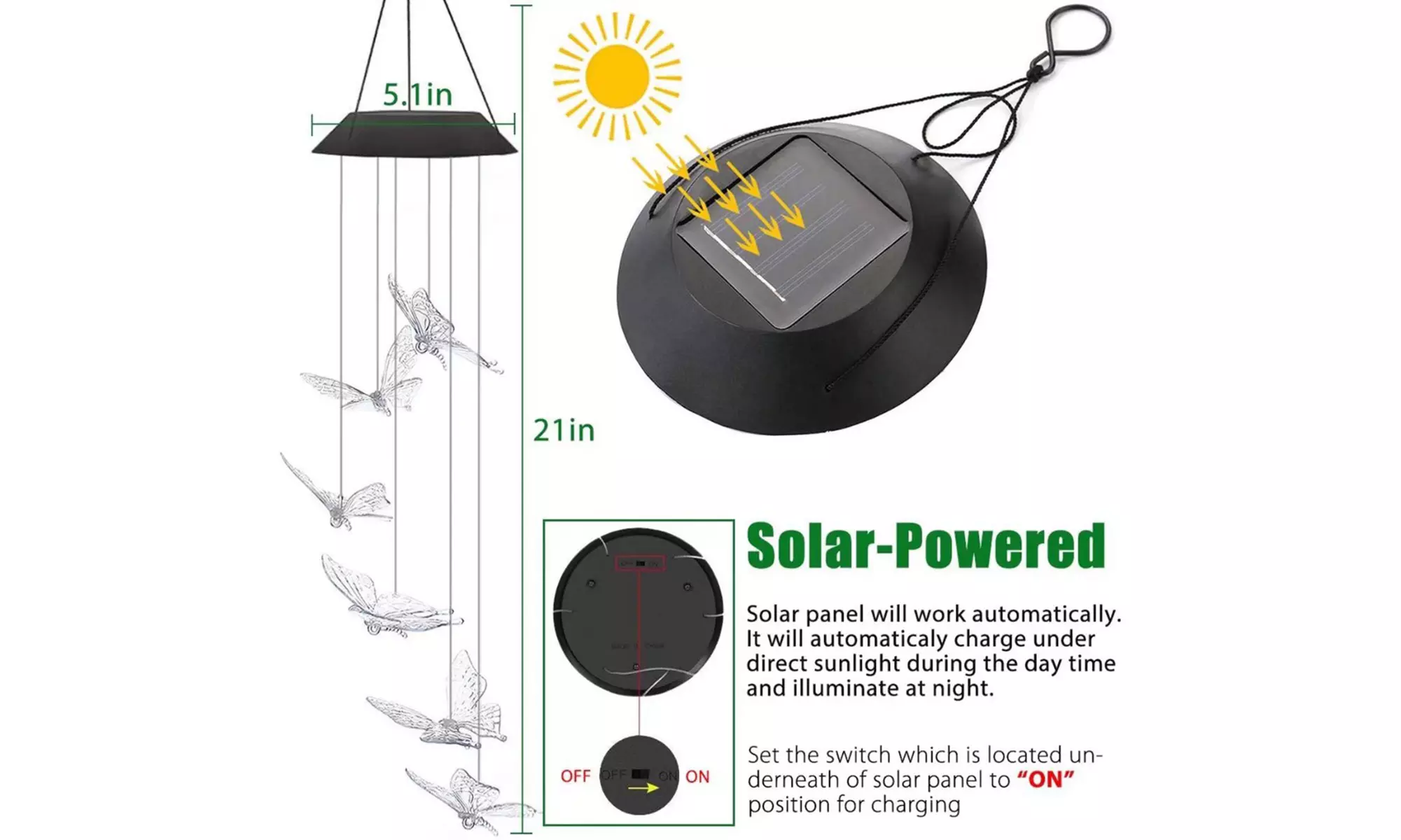 Solar Wind Chime Hanging Mobile Garden Decor Lights