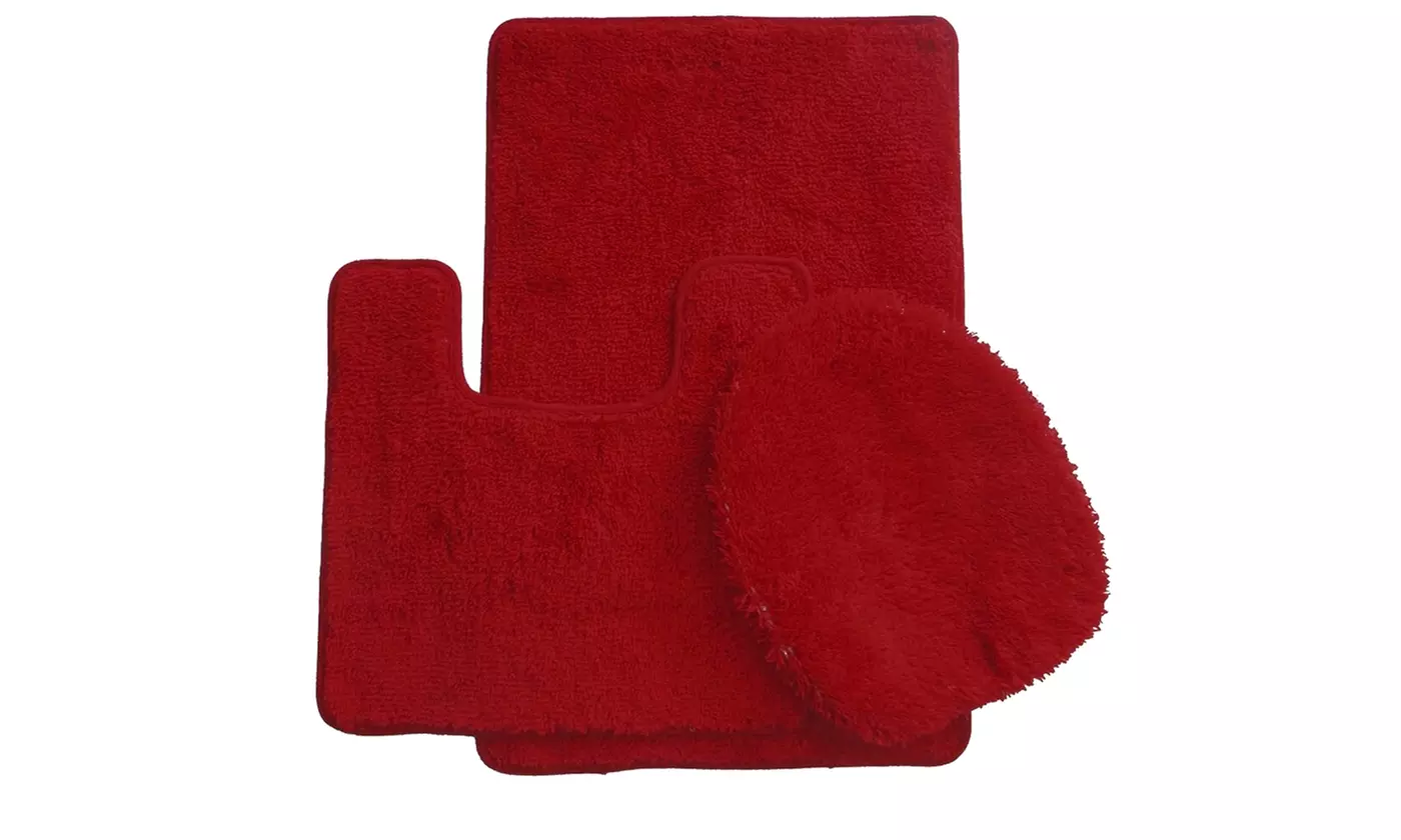 3Pc Faux Shaggy Soft Bathroom Set Bath Mat Contour Rug Toilet Lid Cover