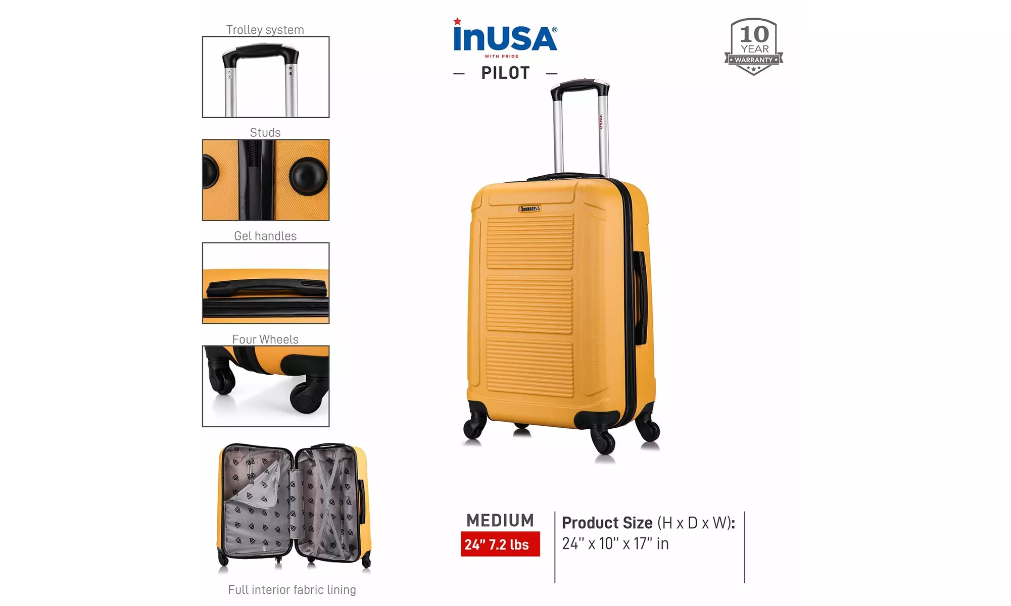 InUSA Pilot Lightweight Hardside Spinner Luggage