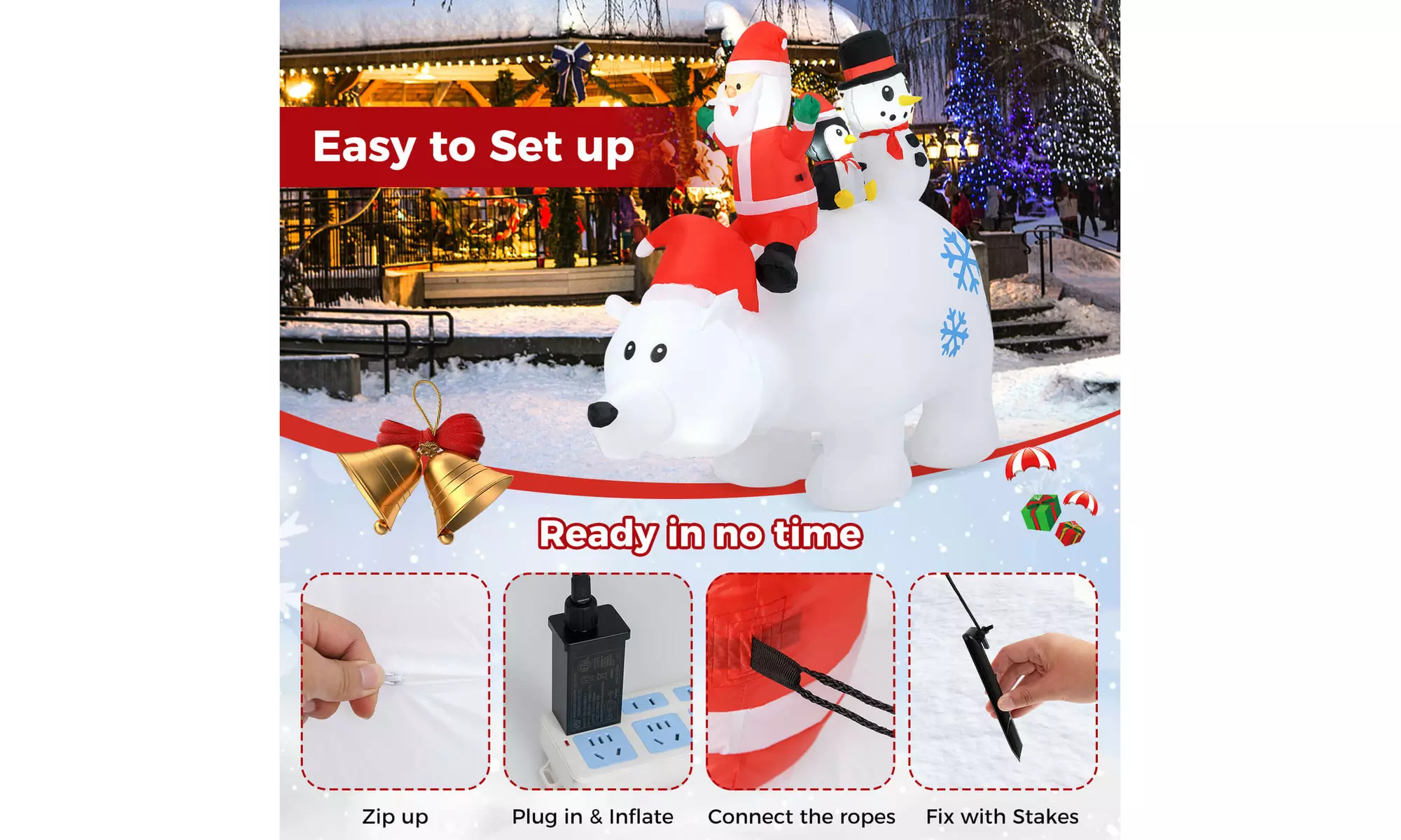 Costway Inflatable Christmas Santa Claus Helicopter Snowman Penguin Lights